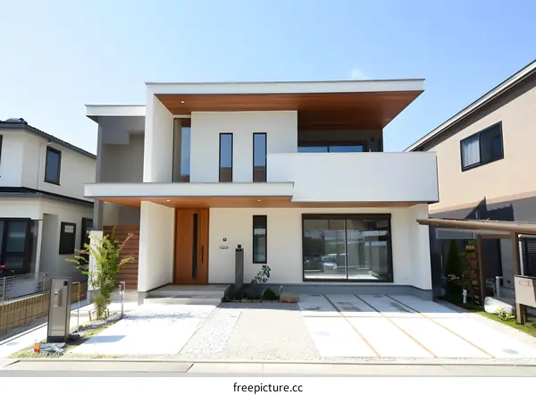 Modern Japanese House With White Walls And Wooden Accents