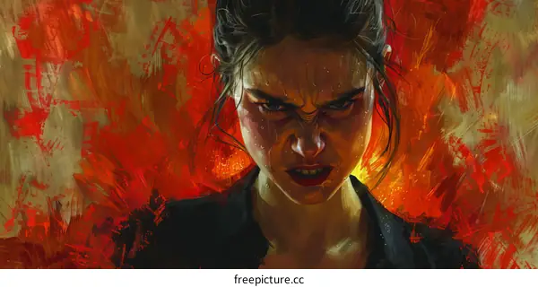 portrait of a young woman with an angry expression on her face