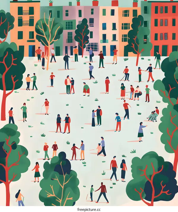 Colorful Illustration of People in a Park
