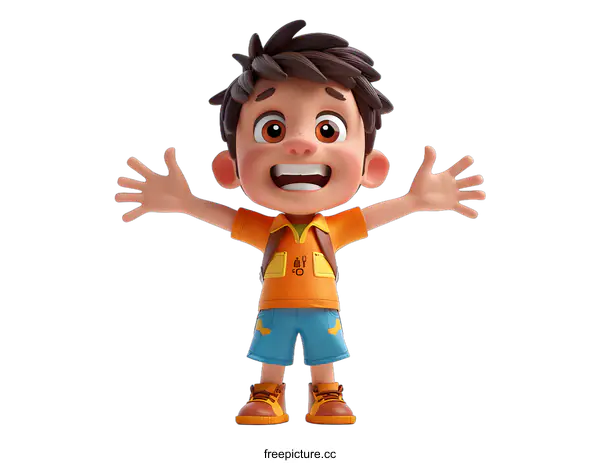 [Transparent Background PNG]Cheerful 3D cartoon boy character with open arms