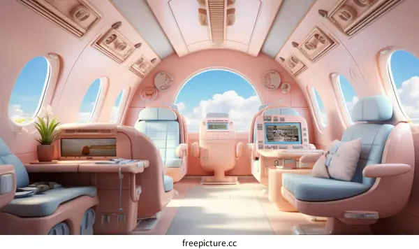 The interior of a private jet