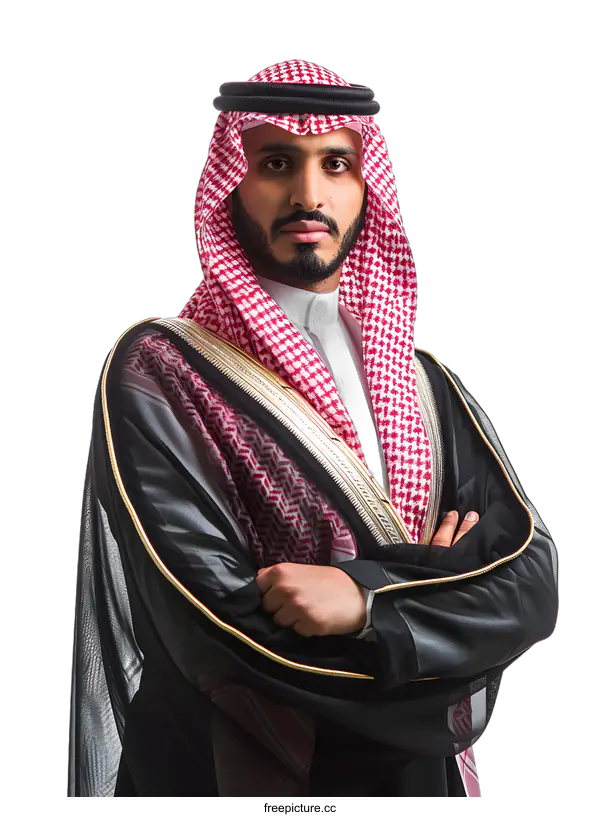 [Transparent Background PNG]A Saudi Arabian man wearing a ghutra and agal