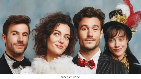 Four Caucasian People in Formal Wear for a Photo