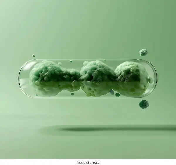 Green Capsule with Bacteria Illustration