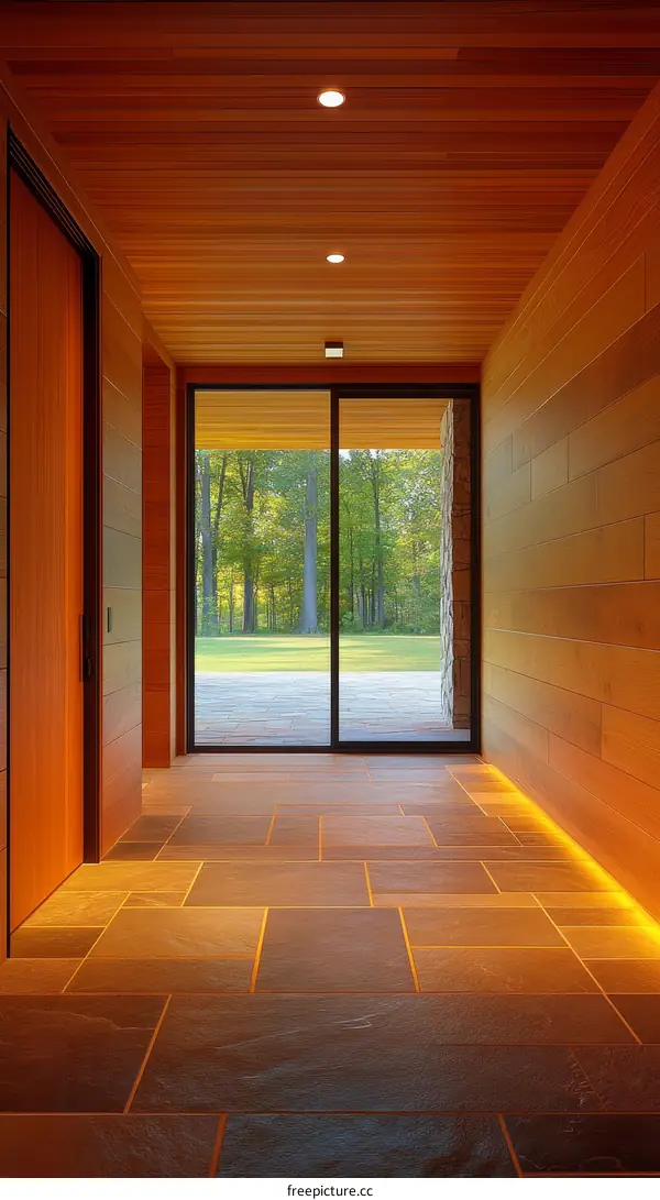 Modern Wooden Entryway with Stone Flooring