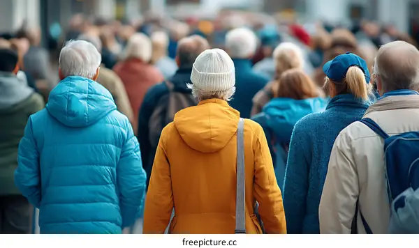 City Street Crowded with Elderly People