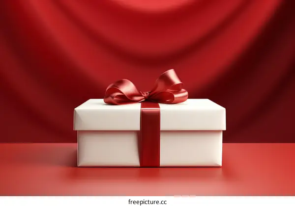 Red gift box tied with a red ribbon