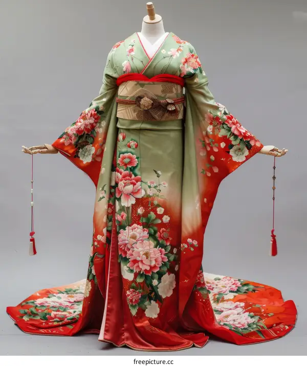 A woman wearing a kimono with a floral pattern