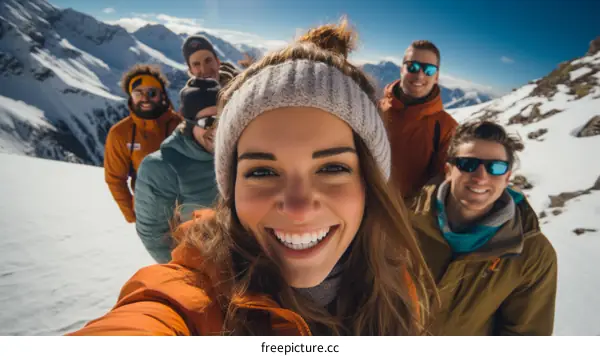 Group of friends on a snowy mountain
