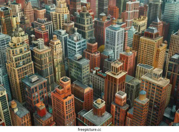 Dense Urban Cityscape with High-Rise Buildings