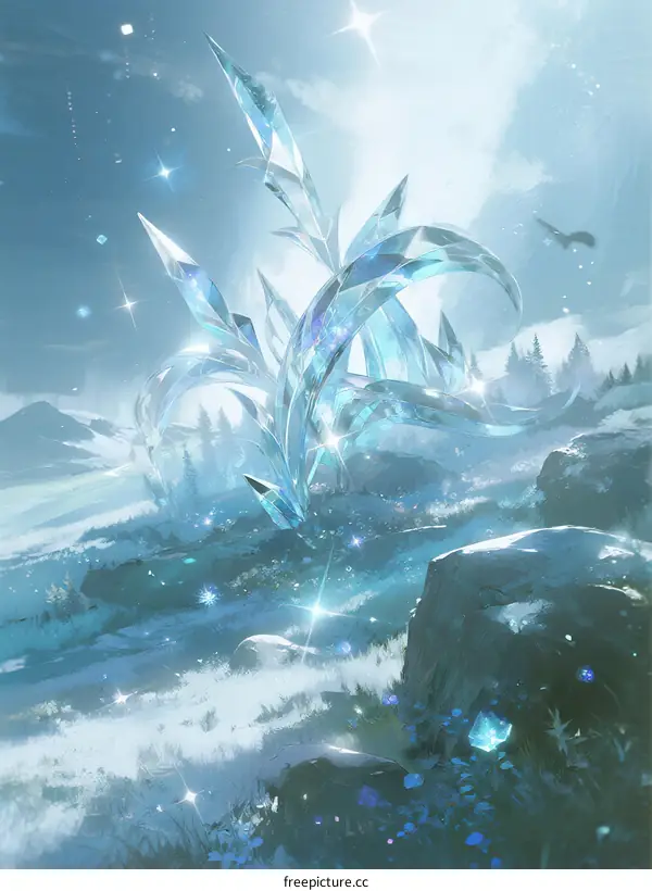 A Majestic Crystal Formation in a Frosty Winter Landscape