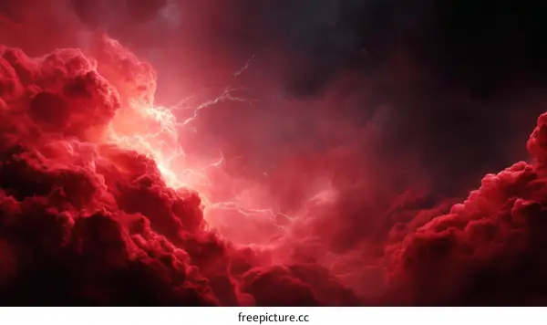 Dramatic Red Storm Clouds with Lightning