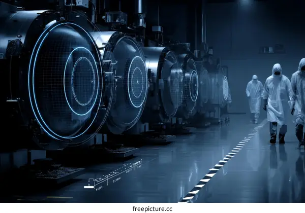 Industrial Manufacturing Facility with Protective Gear