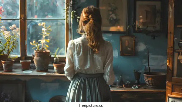 girl standing by the window