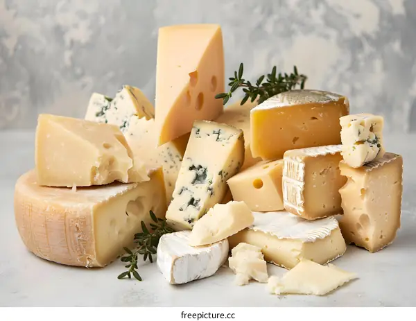 Assortment of Different Types of Cheese with Herbs