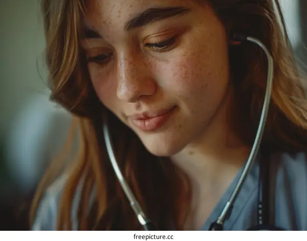 Portrait of a young female doctor or nurse wearing a stethoscope