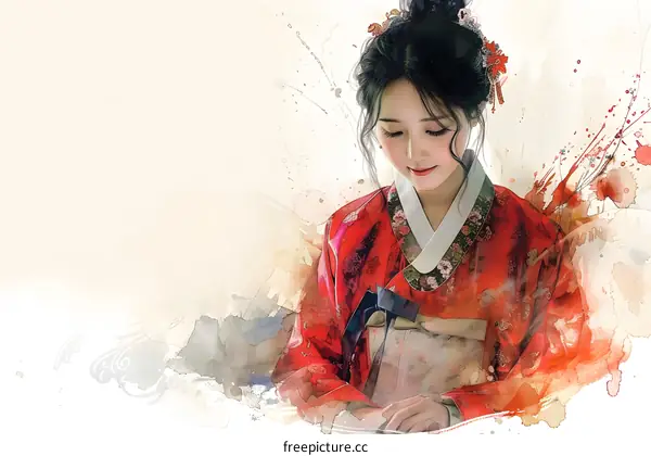 A beautiful Korean woman in traditional dress, Hanbok