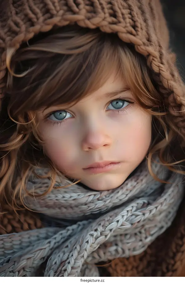 portrait of a cute little girl with green eyes