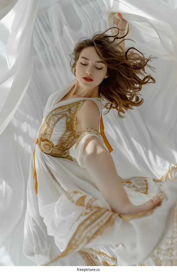 Woman in White and Gold Dress Posing