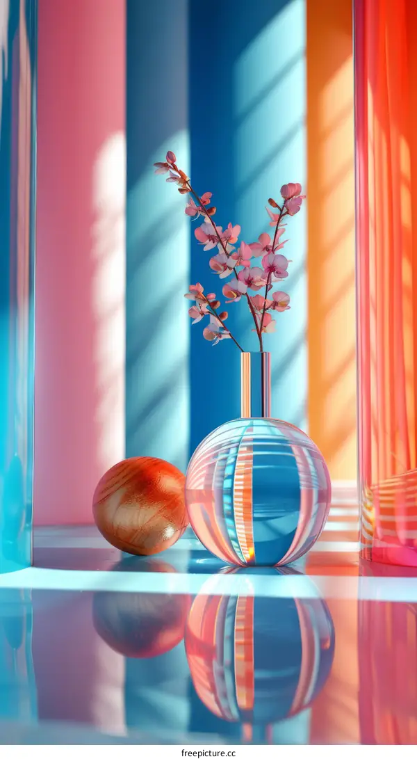 Abstract Colorful  Geometric Vase with Spring Flowers