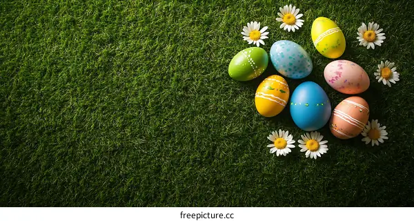 Colorful Easter Eggs on Green Grass