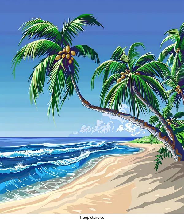 Tropical Beach Scene With Palm Trees and Ocean