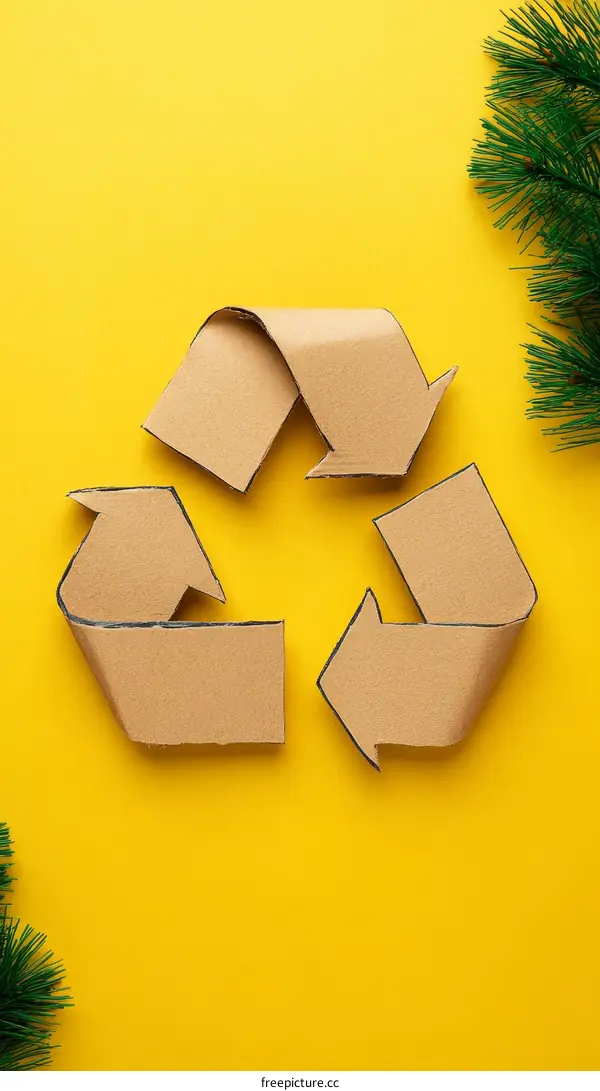 Recycled Cardboard Recycling Symbol on Yellow Background