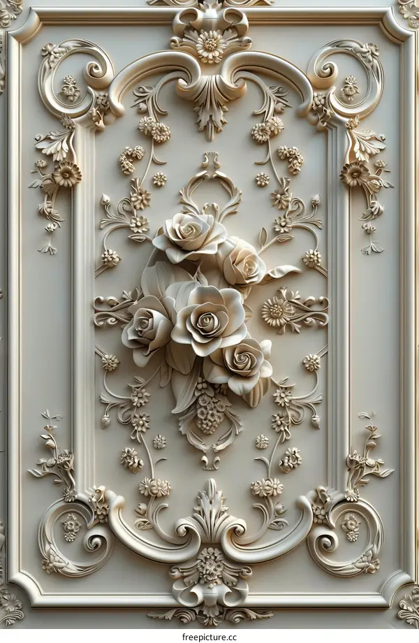 Ornate and Detailed 3D Wall Sculpture Depicting Roses and Flowers