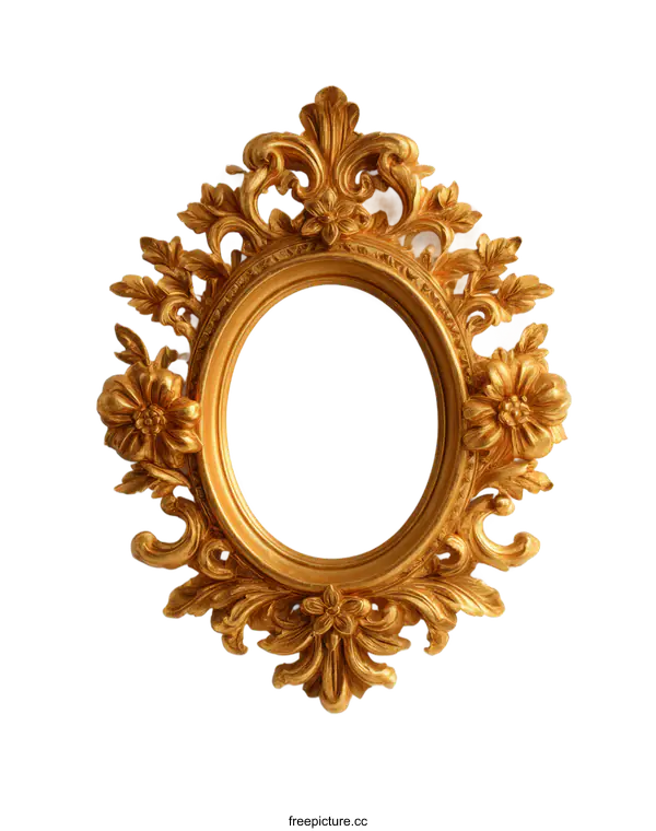 [Transparent Background PNG]Ornate Gold Oval Picture Frame