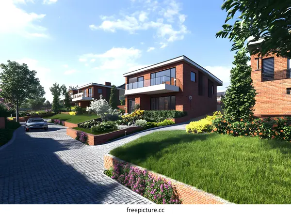 Modern Brick Houses with Green Landscape Design