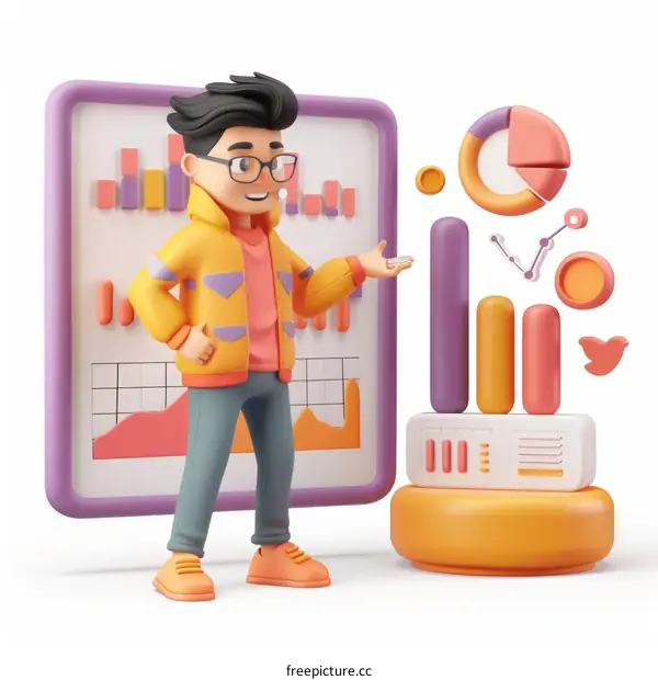 Cartoon Businessman Presenting Data Analysis