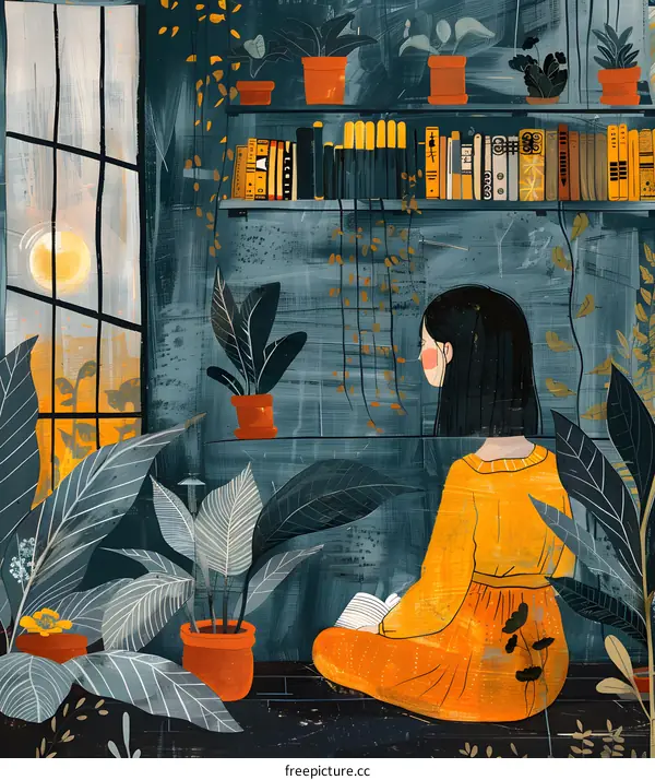 girl reading book by the window
