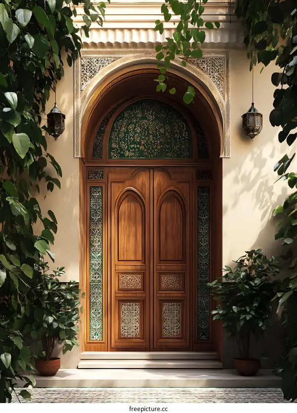 Ornate Wooden Doorway With Intricate Detailing