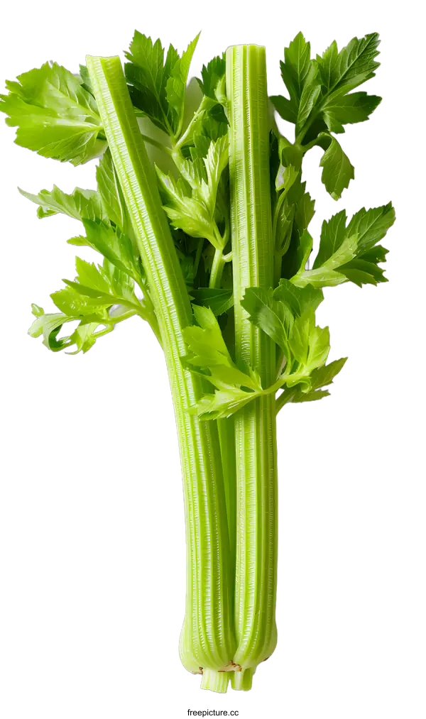 [Transparent Background PNG]Fresh Green Celery Stalks on White Background