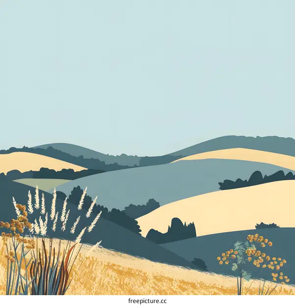 Abstract Landscape with Rolling Hills and Blue Sky