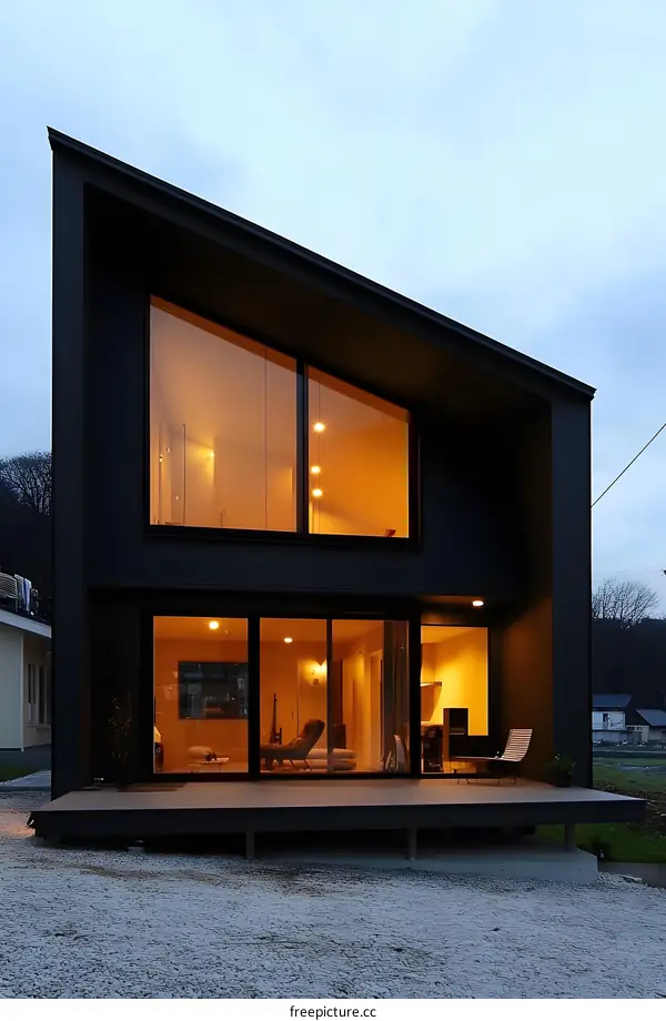 Modern Black House With Large Windows