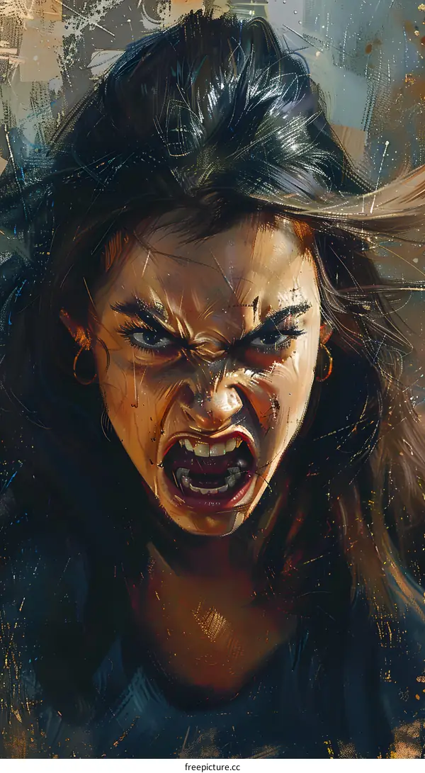 Close Up Portrait of a Woman with Angry Expression