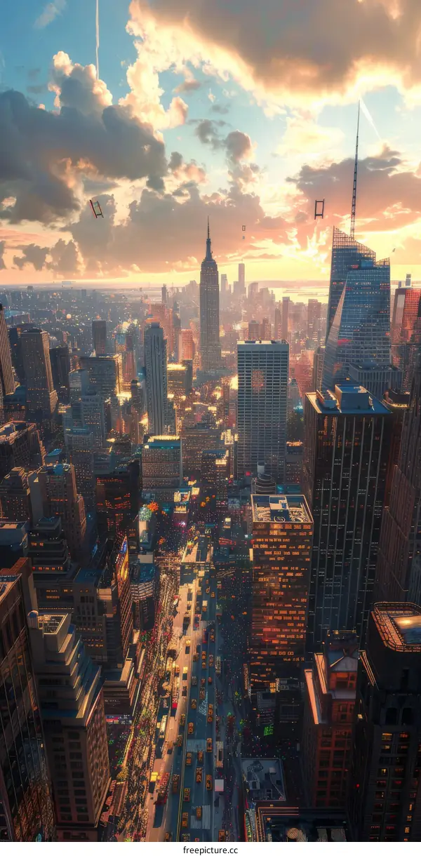 New York City Skyline with Skyscrapers and Buildings