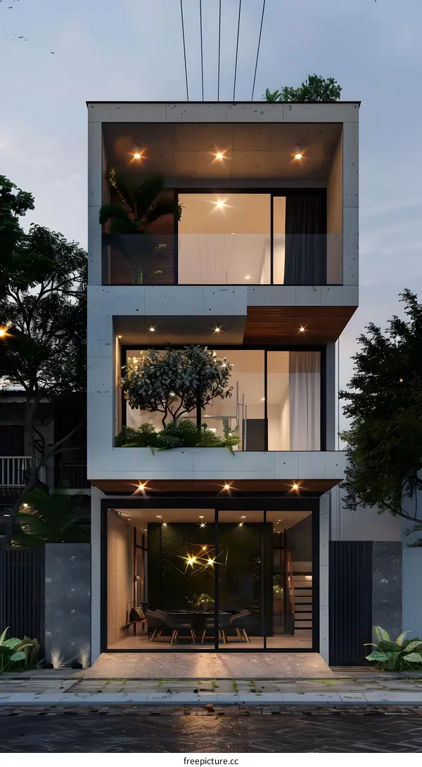 Modern Three Story Concrete Building with a Glass Front