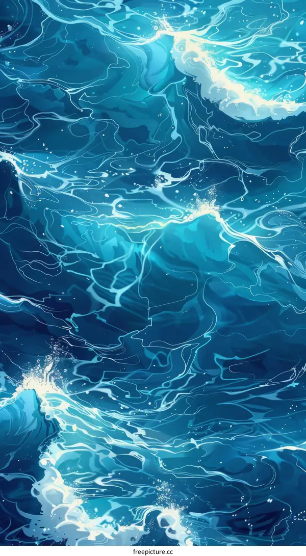 Deep blue ocean surface with light blue foam