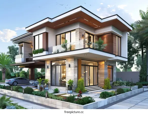 Modern Mansion Exterior Design Illustration
