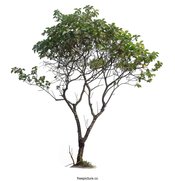 [Transparent Background PNG]Green Tree with Branches Isolated on White Background