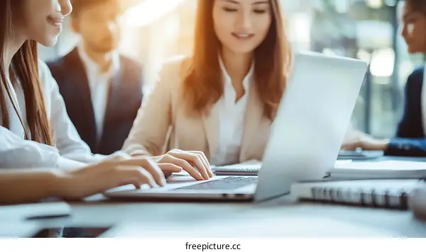 Businesswomen Meeting Around Laptop