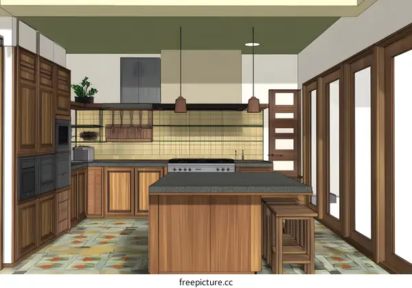 Modern Kitchen Design With Wooden Cabinets and Island