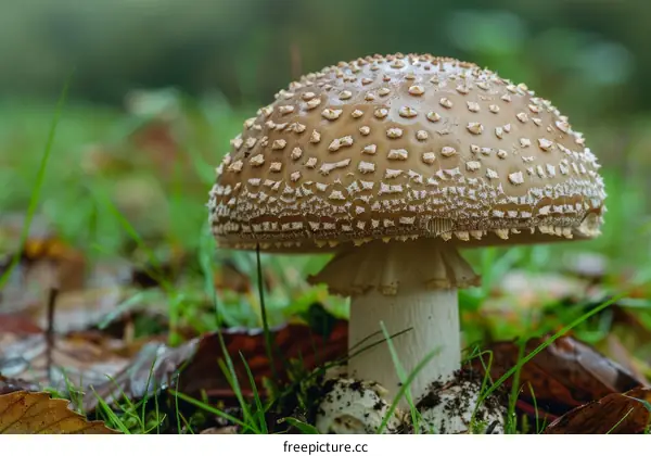 Large Brown Mushroom with White Stalk in Forest
