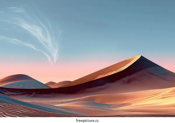 A Sand Dune Stretching Across a Desert with a Pink Sky