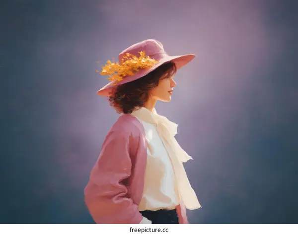 Elegant Woman in a Pink Hat and Cardigan