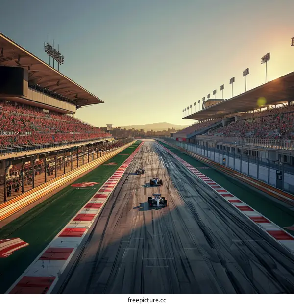 Race cars speeding on a race track