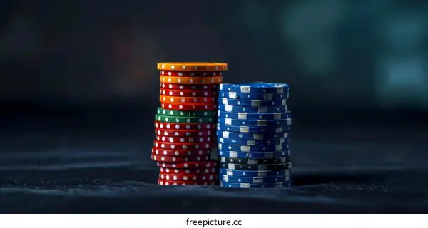 Stacks of casino chips with an out of focus background