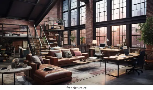 Modern industrial style loft apartment living room interior design